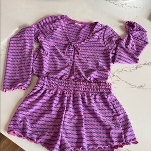 GIRLS Pink and Blue Patterned Two-Piece Swim Coverup Set